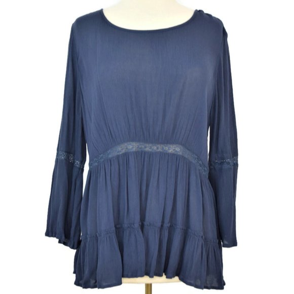 Melrose and Market Boho Lace Tunic Blouse Open Back Cutout  Keyhole Shirt M - Picture 2 of 13